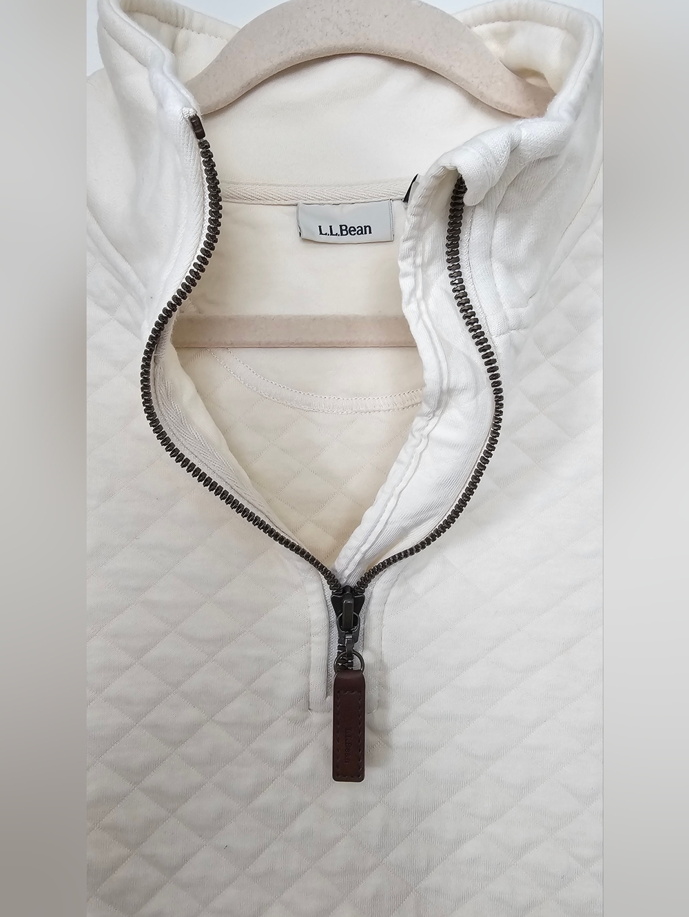 L.L.Bean Quilted Quarter Zip Pullover Cream Ivory Women’s Large Cozy Classic - Picture 3 of 10